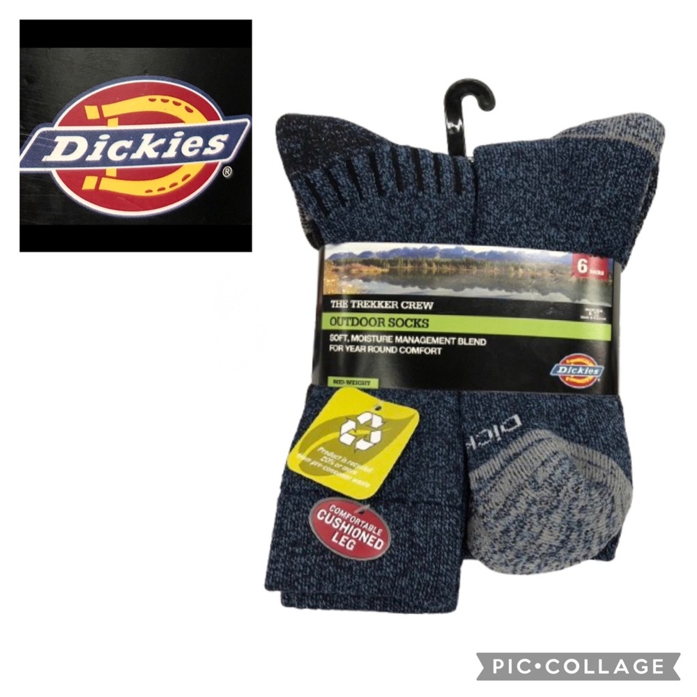 NEW DICKIES Socks 6 PAIRS TREKKER CREW Blue Gray Multicolor Shoe Size 6 - 12 Men